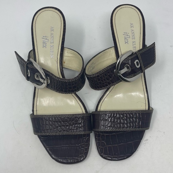 AK Anne Klein Sandals Womens 6.5M iflex Akberlynn Brown Embossed Leather Shoes - Picture 13 of 14